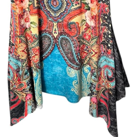 Amma Design Art To Wear Tunic Top Womens Artsy Floral Paisley Print Boho USA SzL - Picture 2 of 9